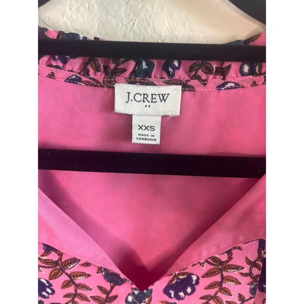 J. Crew Pink Floral Women’s Top Blouse Ruffle Sleeves - Size XXS